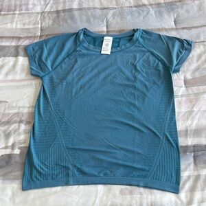 Athleta Striped Blue Short Sleeve Tee